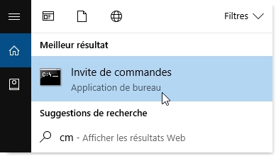 Windows 10: lancer le panneau invite de commandes